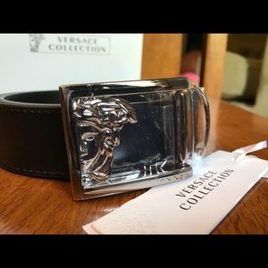 Black Versace Collection Medusa Leather Belt